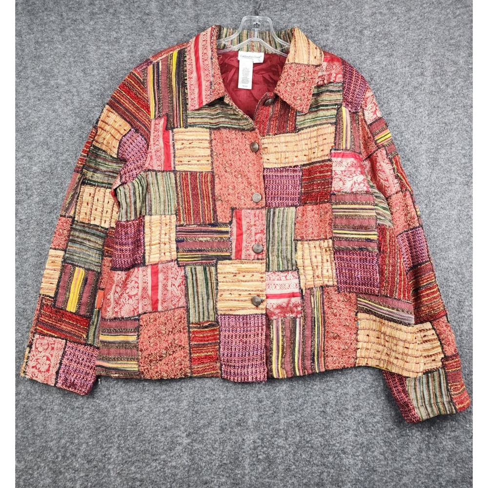 Coldwater Creek Patchwork Jacket Womens‎ XL Multicolor Boho Art to Wear Textured